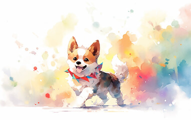 Wall Mural - Abstract cartoon cute running puppy. Generative AI technology.