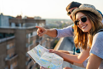 honeymoon trip, backpacker tourist, tourism or holiday vacation travel concept.