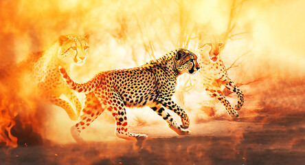 Wall Mural - Cheetah in savannah.   The concept of protecting wildlife and green planet. post processed AI generated image.