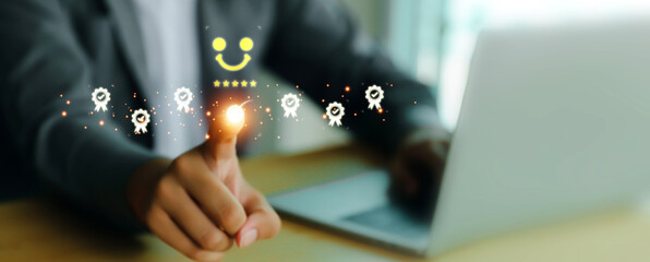Fototapete - Customer service satisfaction survey feedback for business review rating and best service or finance digital marketing poll or user comment concepts.