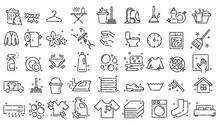 Vector Illustration Collection Of Simple Line Icons About House Cleaning And Laundry