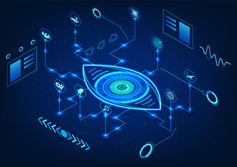 Fototapete - Eye technology with smart technology Refers to looking for flaws in business or working industries by using intelligent technology to solve problems quickly. superior to their counterparts in business