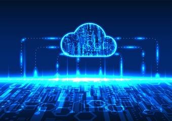 Fototapete - Smart cloud technology connects and transmits information through the Internet network for storing important data and having security systems. dark blue technology background