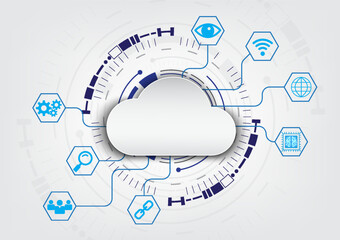 Wall Mural - Smart cloud technology with technology circle background with a smart data connection. By collecting data through the system and fetching data for use or sharing important information