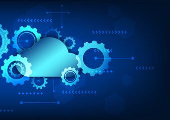 Poster - Cloud technology with gears A concept cloud technology that gradually drives the progress of the business that is used to send important information to customers and still be safe. abstract background