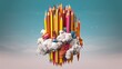 © Rinku - illustration of colorful pencils with clouds, generative ai