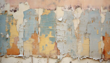 A Peeling Paint Wall With Layers Of Chipped And Faded Colors