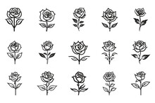 Hand Drawn Vintage Rose Logo In Flat Style