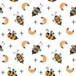 © An Chubenko - Bees and stars. Seamless pattern, watercolor illustration