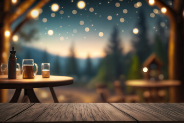 christmas lights on wooden background,photo of empty table top in front of blurred magical backgr,lights in the city