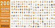 Premium Digital Marketing web icons in FLAT/LINE style icon pack with Social, networks, feedback, communication, marketing, and e-commerce. Vector illustration orange icons set of  200 icon pack.