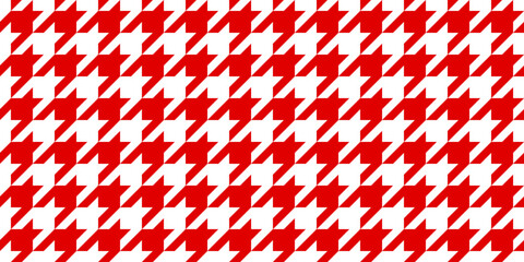 Poster - Red and white hounds tooth seamless vector pattern background, classical textile print