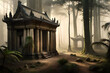 Ancient Ta Promh temple in the jungle, background AI generated illustration.