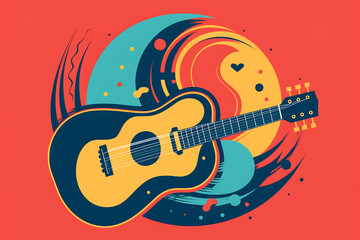 Abstract colorful guitar picture. Digital illustration. Ready to poster usage