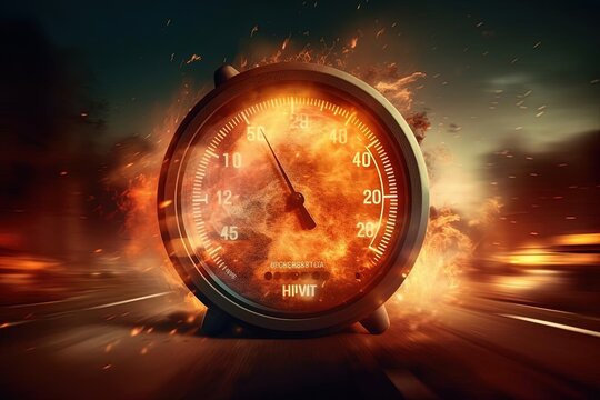 Burning Inferno Close-Up of Speedometer on Road