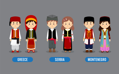 Wall Mural - Set of European People Wearing Traditional Outfit