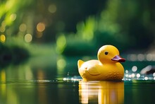 Yellow Rubber Ducky Toy In The Water, Generative Ai Art