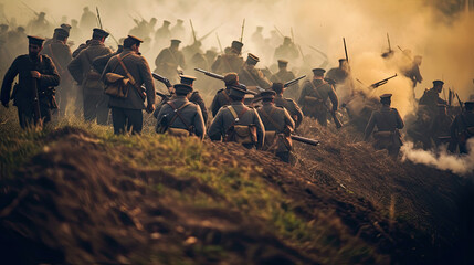 Battle of the military in the war. Military troops in the smoke