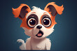 Frightened funny puppy with an emotional expression. Portrait shocked pet with big eyes and open mouth, animal flat illustration