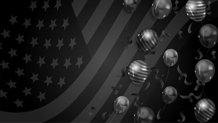 Wall Mural - Vector flat waving american flag black background