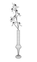 Poster - Wireframe of Flowers line drawing vector art in a vase for decoration. Line flower bouquets in vases, vector illustration. 3D.