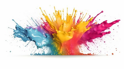 Rainbow paint splash. Isolated on white background. Generative Ai