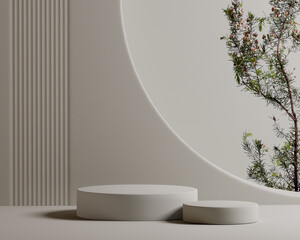 Aufkleber - Minimal interior with empty podiums for product advertising with plant decoration. 3d rendering