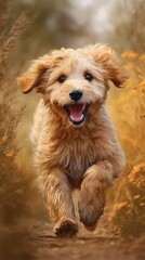  Cute dog running in the field. generative ai