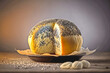 Sourdough cake bun with poppy seed inside photography