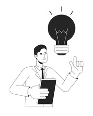 Poster - brainstorming office employee bw concept vector spot illustration. male white collar worker 2d carto