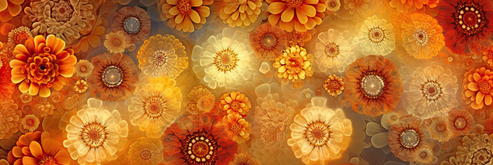 Sticker - abstract image of yellow and orange flowers. Generative AI image.