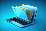 Fototapeta Do przedpokoju - Digital File Management File Folder on Laptop Screen with Blue Background. created with Generative AI