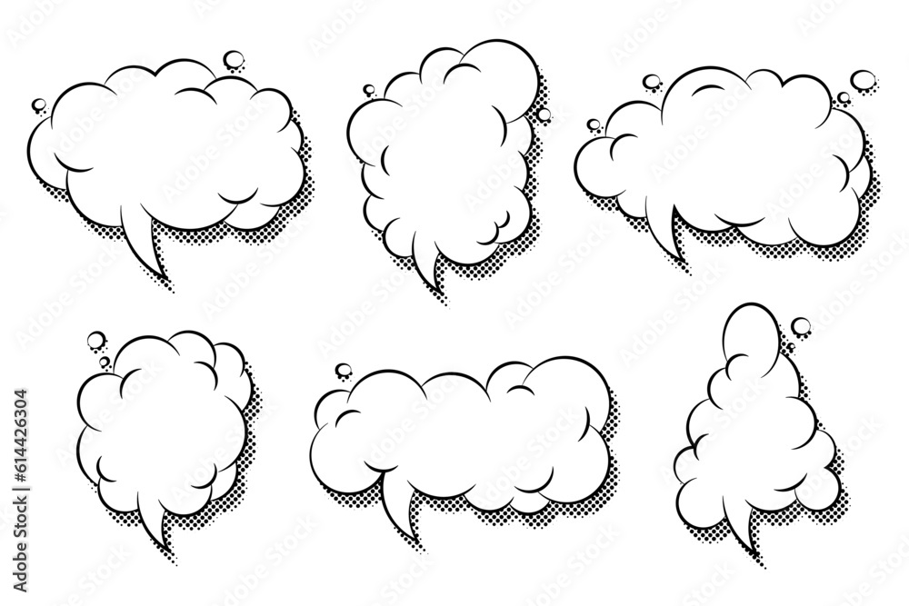 Cartoon empty retro comic style speech cloud bubbles set with black ...