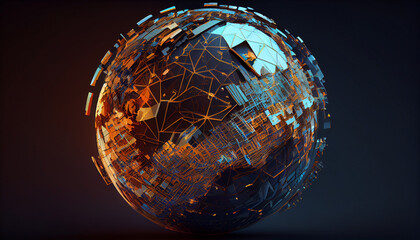 Abstract globe focusing on North America illustration Ai generated image