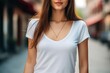 © thesweetsheep - Blank white t-shirt, wearing by woman (Ai generated)