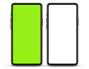 Poster - 3D realistic high quality smartphone mockup with isolated background. Smart phone mockup collection. Device front view. 3D mobile phone with shadow on white background.