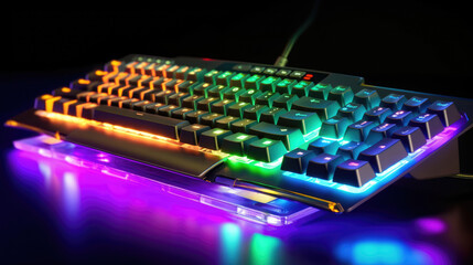 Wall Mural - A keyboard gaming computer with RGB LED lighting