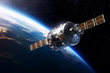 Wall Mural - spaceship orbiting around planet earth. generative ai