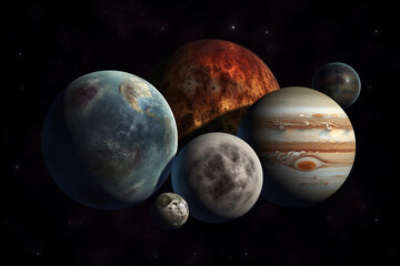 Wall Mural - solar system with many planets in a black background. generative ai