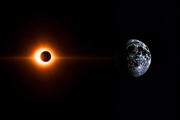 Wall Mural - solar eclipse in a black background. generative ai