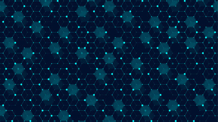 Technology abstract lines and dots connect background with hexagons. Hexagons connection digital data and big data concept. Hex digital data visualization. Vector illustration