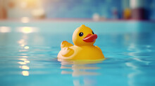 Yellow Toy Duck In Swimming Pool
