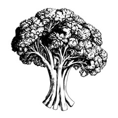 Wall Mural - broccoli vector drawing. Isolated hand drawn object, engraved style illustration