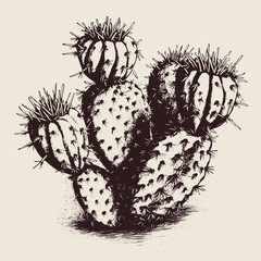 Wall Mural - cactus vector drawing. Isolated hand drawn, engraved style illustration