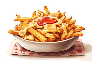  Poutine  illustration. Food illustration. Generative AI