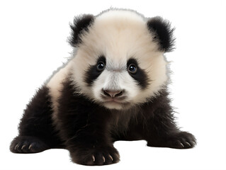 Wall Mural - a panda baby bear cub sitting on the ground on a transparent background png isolated generative ai