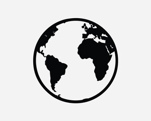 earth icon world globe global planet worldwide map continent geography sphere black white sign symbo