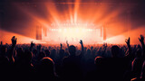 Fototapeta Pokój dzieciecy - Group of people silhouettes in concert crowd in front of bright stage lights , Created with Generative Ai Technology