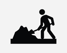 Man Shoveling Icon. Shovel Construction Dig Digging Building Construction Site Worker. Black White Sign Symbol Artwork Graphic Clipart EPS Vector