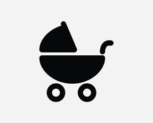 Stroller Icon. Pushchair Pram Push Chair Toddler Baby Infant Newborn Carriage Black White Sign Symbol Illustration Artwork Graphic Clipart EPS Vector